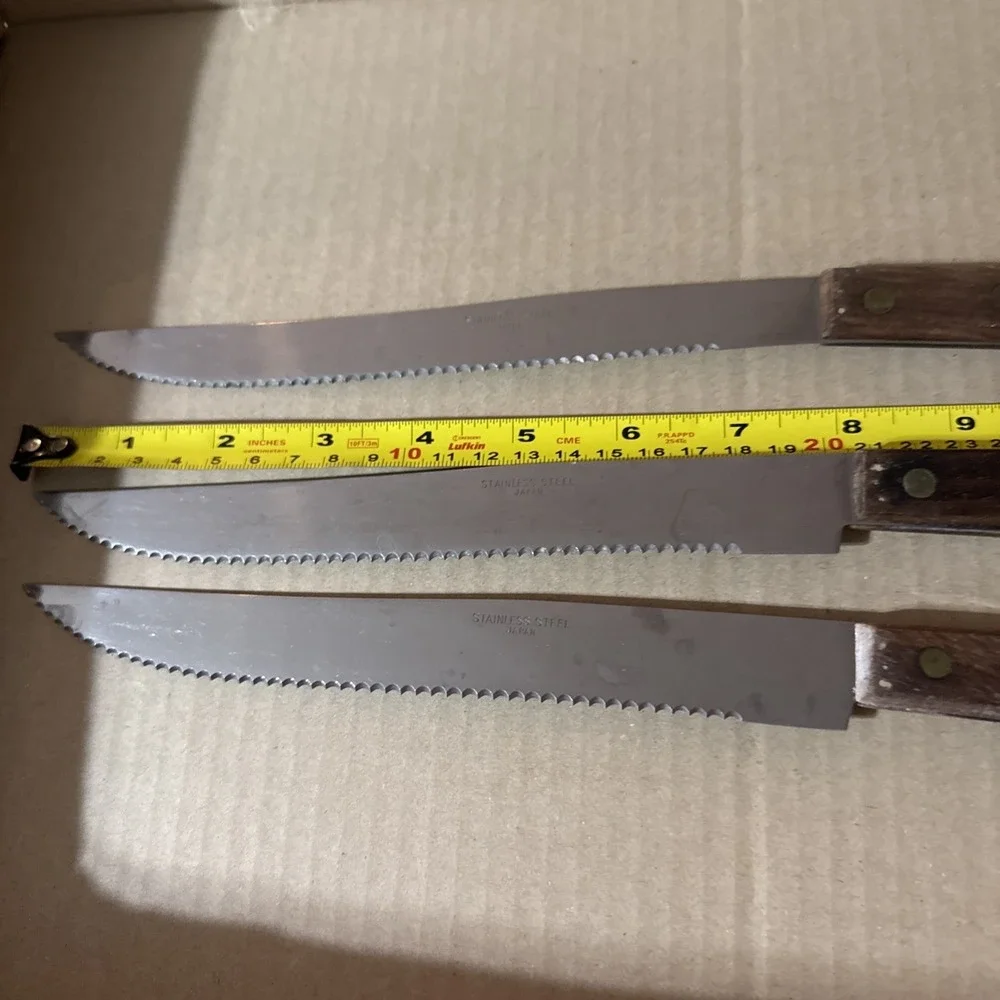 3 Vintage Stainless Steel Japan Bread Knife Serrated Blade Wood Handle